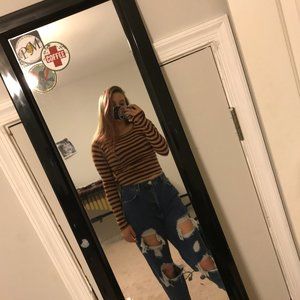 Burgundy and Gold Striped Bodycon Ribbed Top